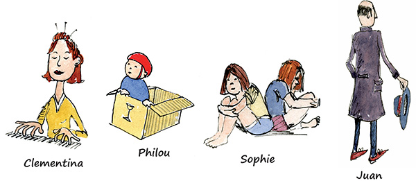 Clementina, Philou, Sophie, Juan
